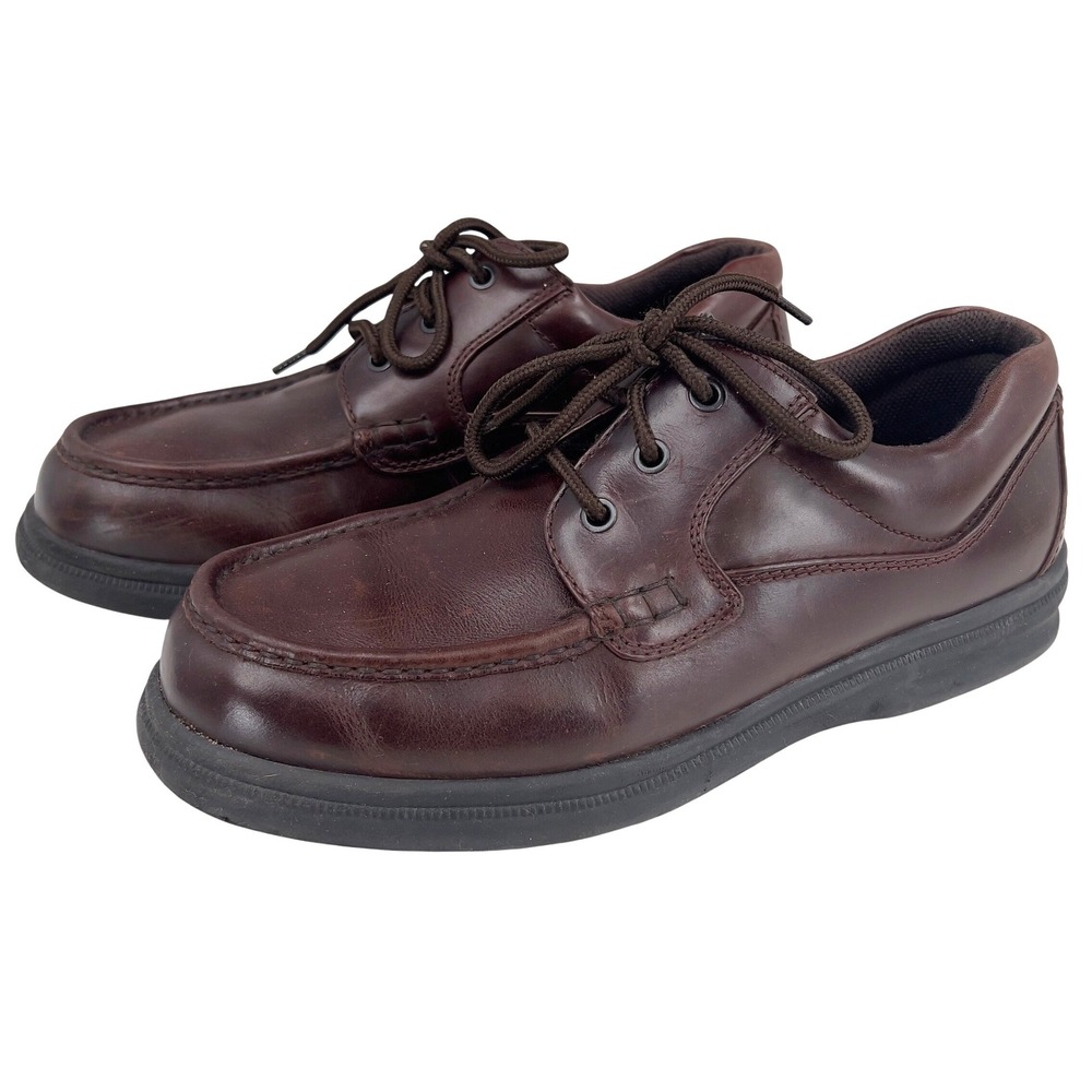 Hush Puppies Men;s Wide Brown Leather Moc‎ Toe Oxford Comfort Shoe 10W